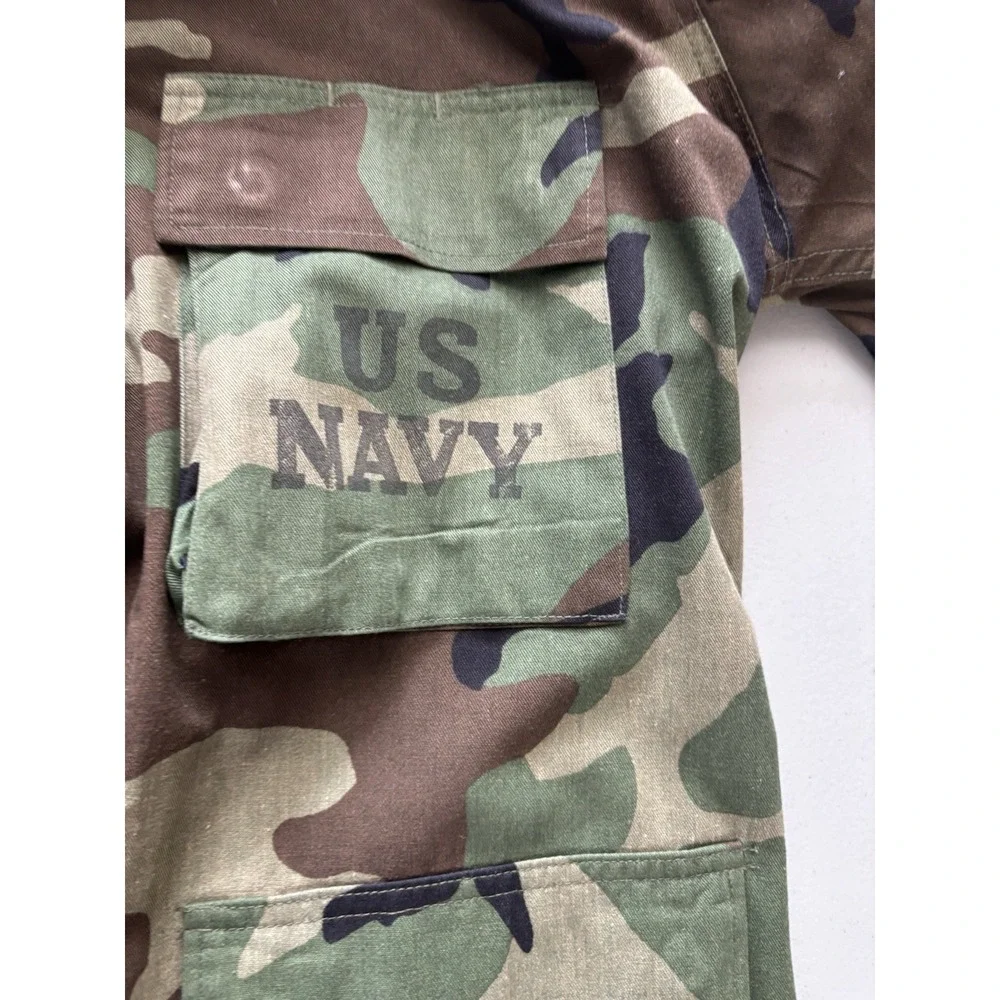 Vintage U.S. NAVY Combat Woodland Camouflage Field Hot Weather Coat‎ Medium Reg